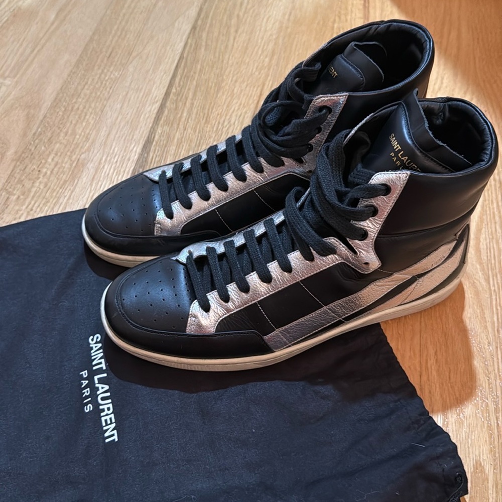 Saint Laurent Black and Silver Men's High-Top Sneakers